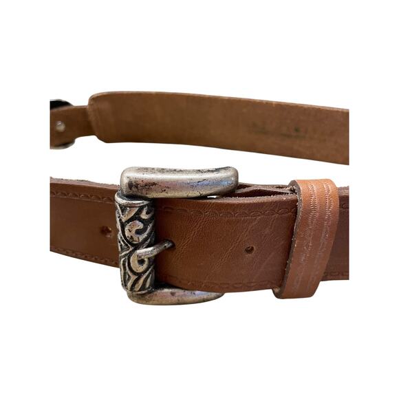 VINTAGE Brighton Western Concho Leather Belt Size M Brown Silver Boho Italy - Picture 4 of 8